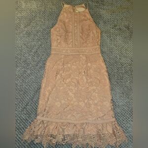 Gorgeous Blush Pink Lace-Illusion Sleeveless Halter Dress by Ever New